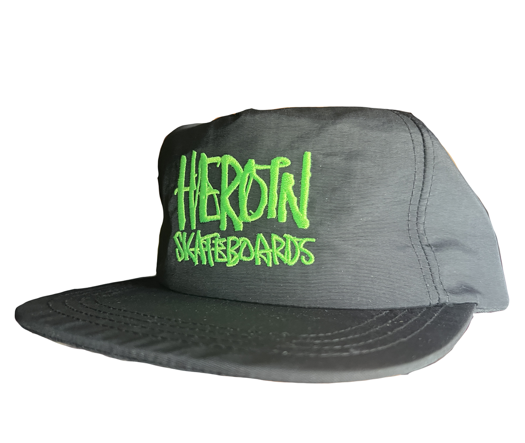 HEROIN "Script" Black/Green Nylon Snapback Hat