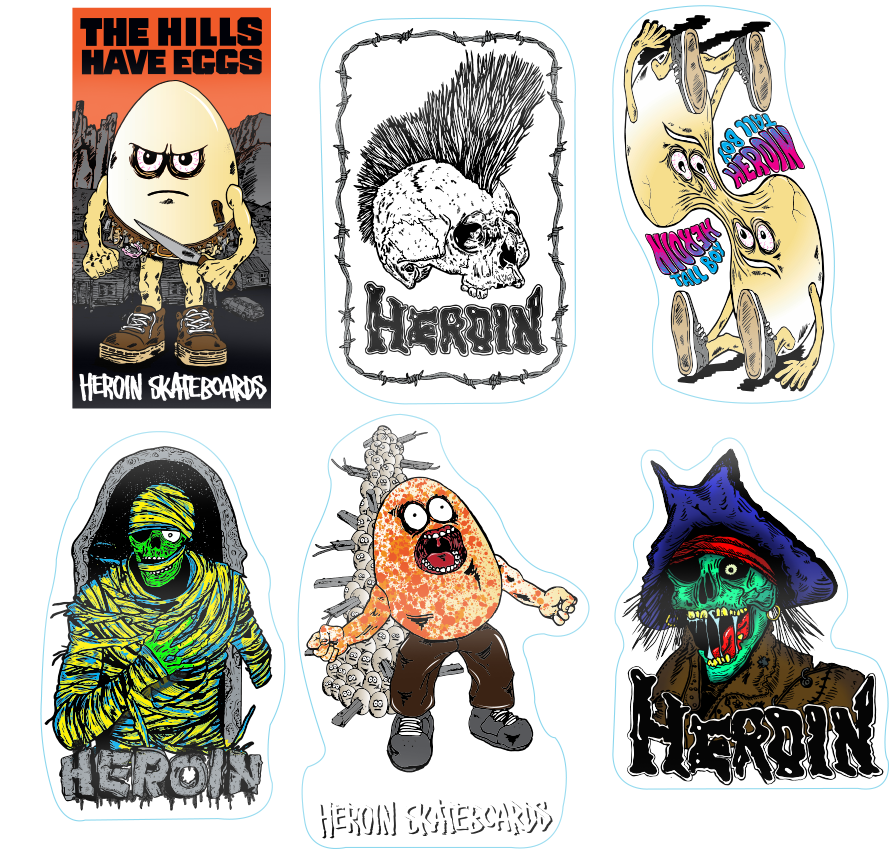 Heroin "Hills Have Eggs" 6x Sticker Pack
