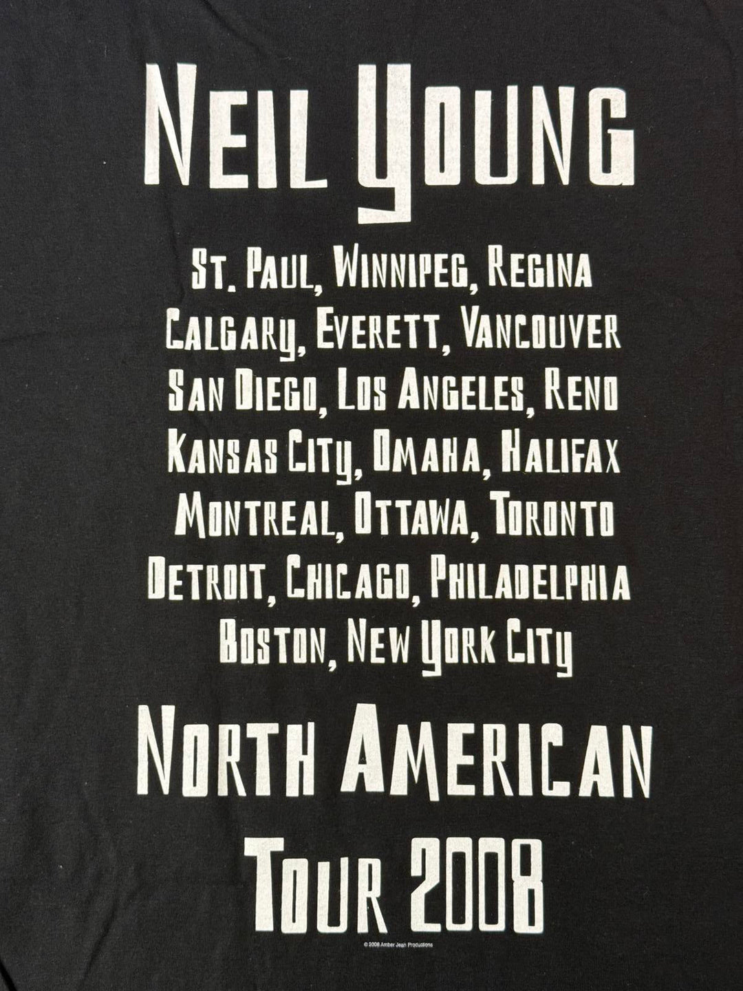Neil Young T-shirt 2008 Tour North American Black Tee - L