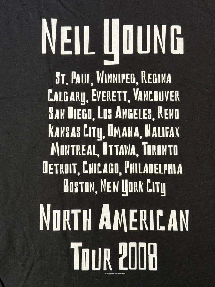 Neil Young T-shirt 2008 Tour North American Black Tee - L