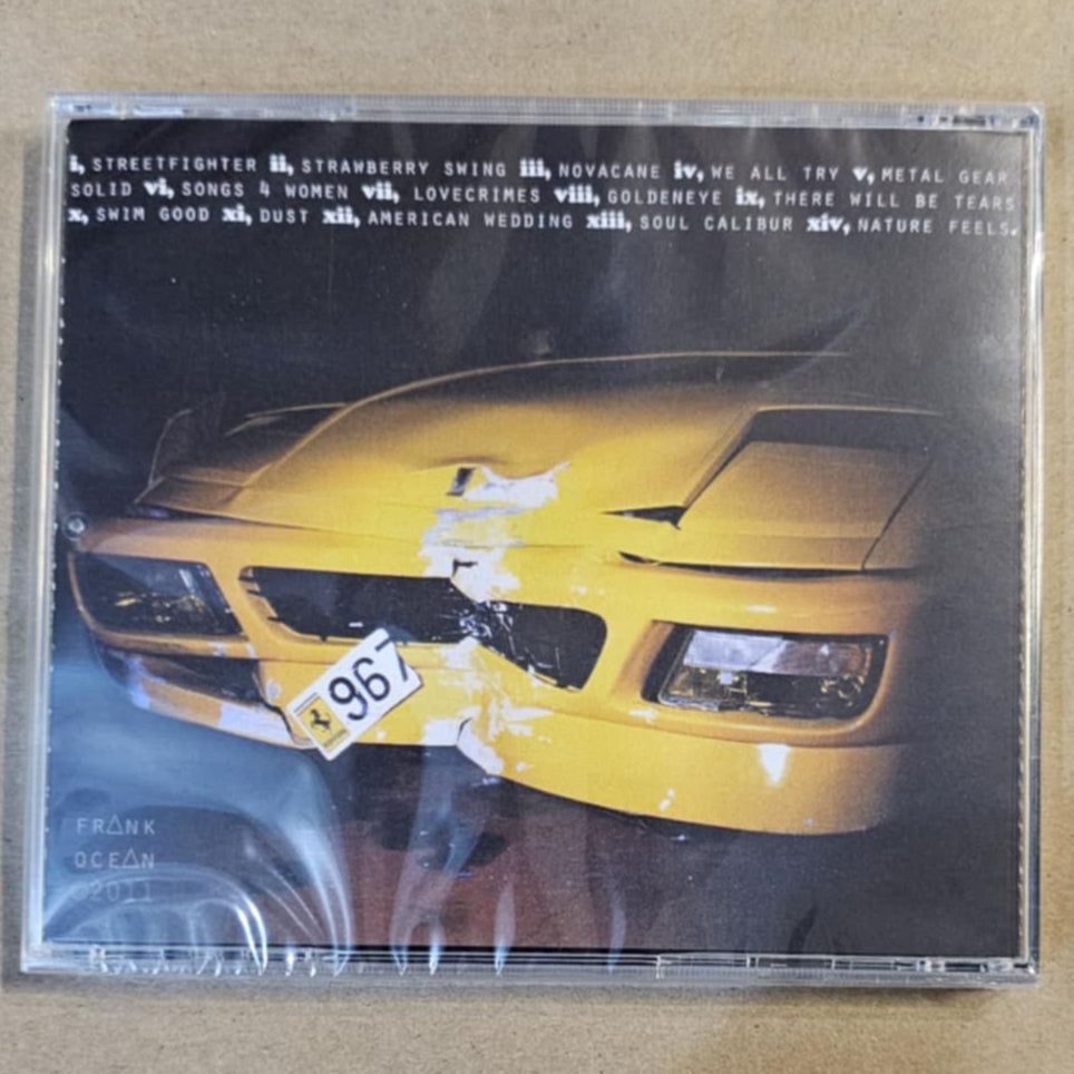 CD cover with a yellow car design on a beige background