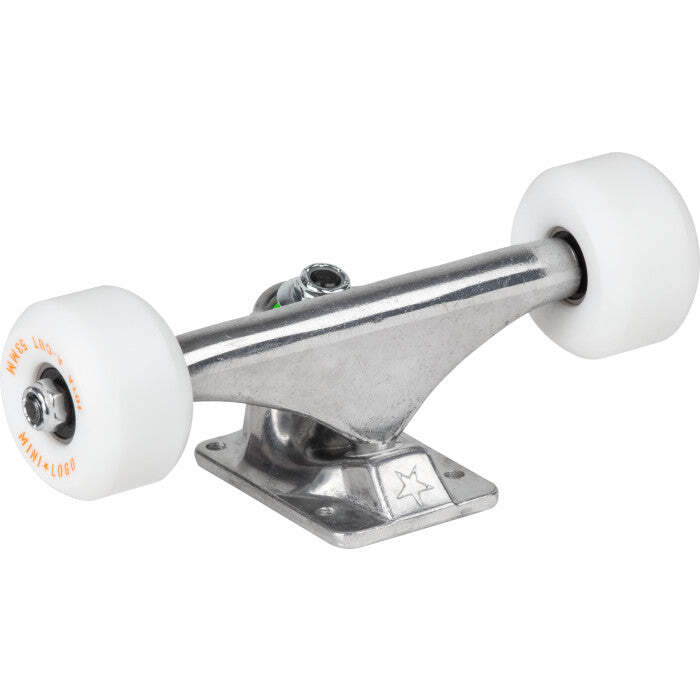 Mini Logo 7.63" Raw Trucks + ML Bearings + A-cut 53mm 101a White Wheels (Set of