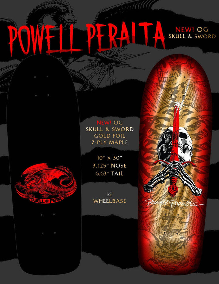 Powell Peralta OG Skull and Sword Gold Foil 10" Skateboard Deck