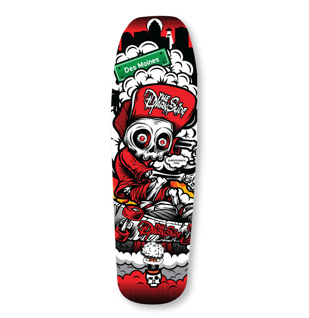 The Dark Slide x Skullduggery "Everything's Fine" Shaped 9" Skateboard Deck
