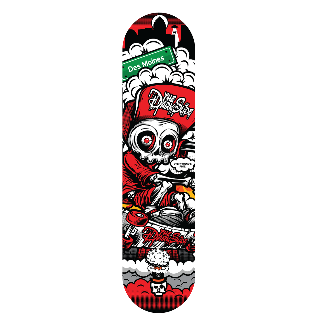 The Dark Slide x Skullduggery "Everything's Fine" Skateboard Deck