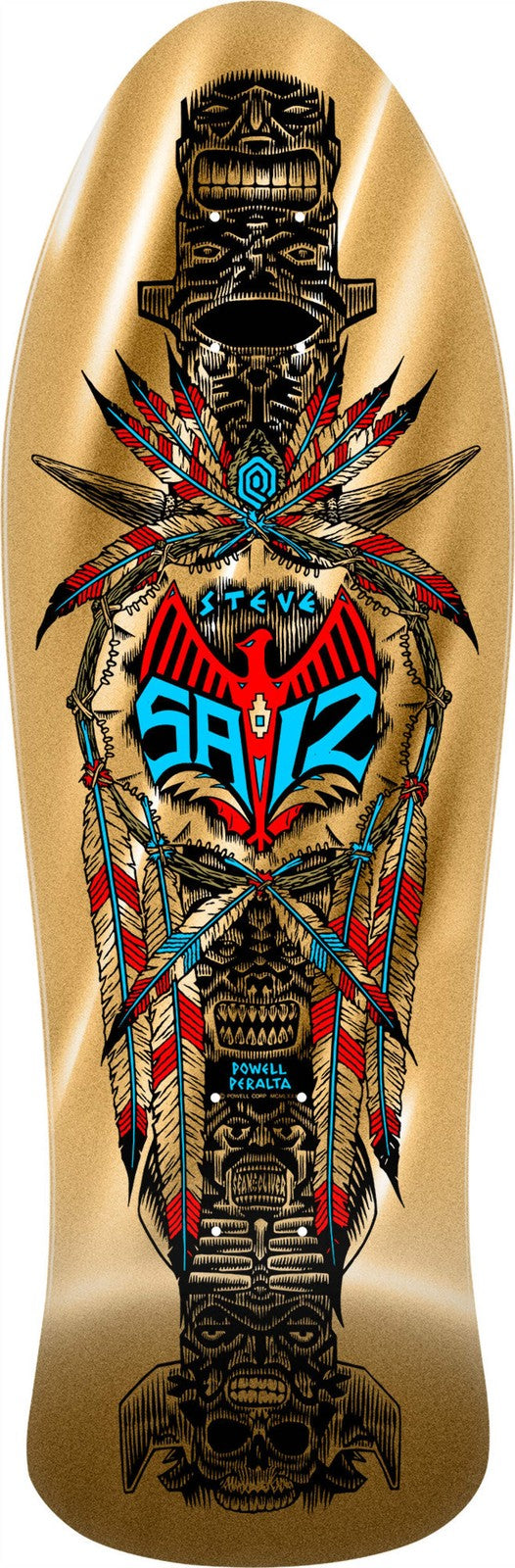 Steve Saiz Totem Gold Foil skateboard deck detail view