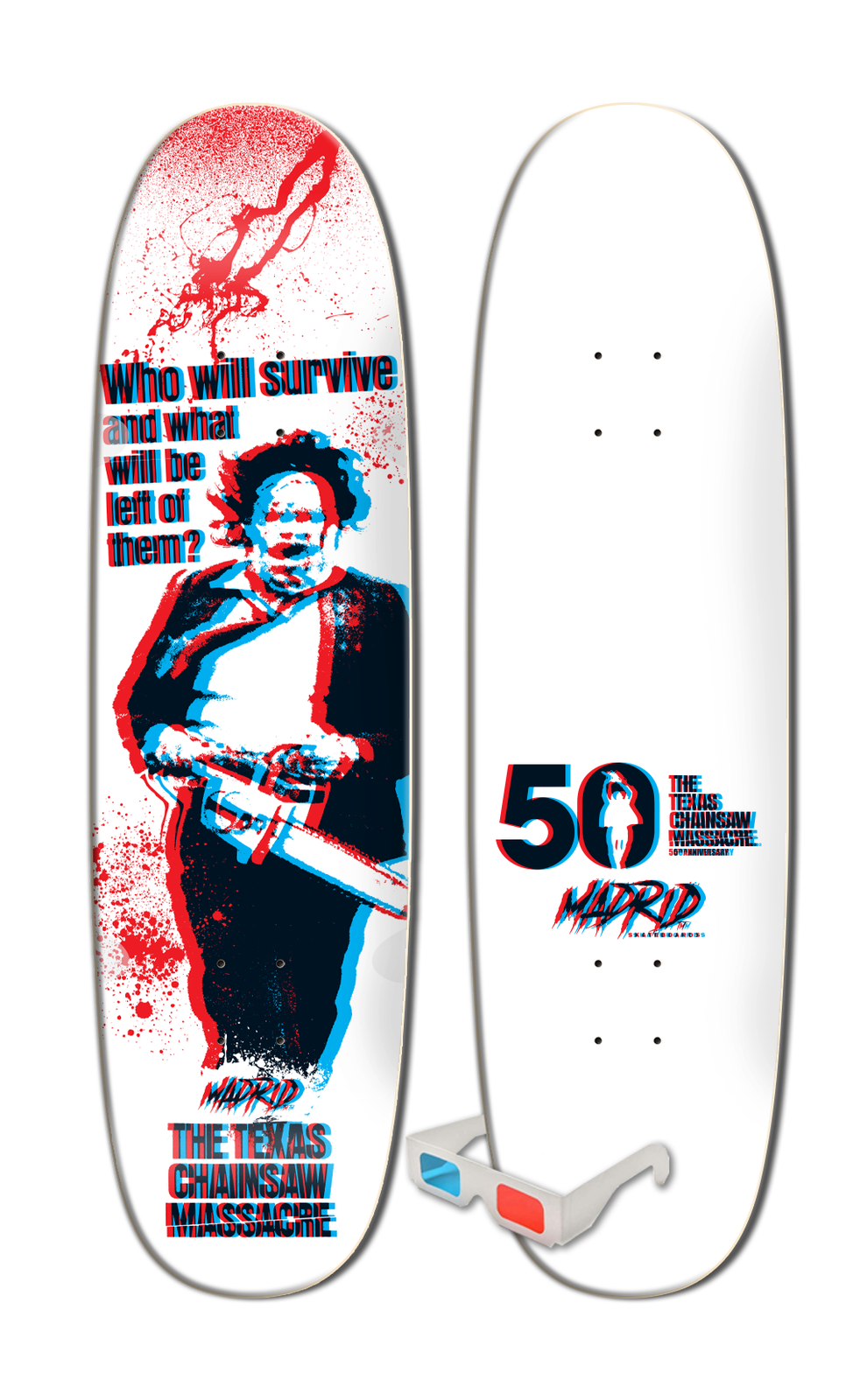 MADRID x TEXAS CHAINSAW MASSACRE SURVIVE HYBRID SHAPE 8.625" SKATEBOARD DECK W/3