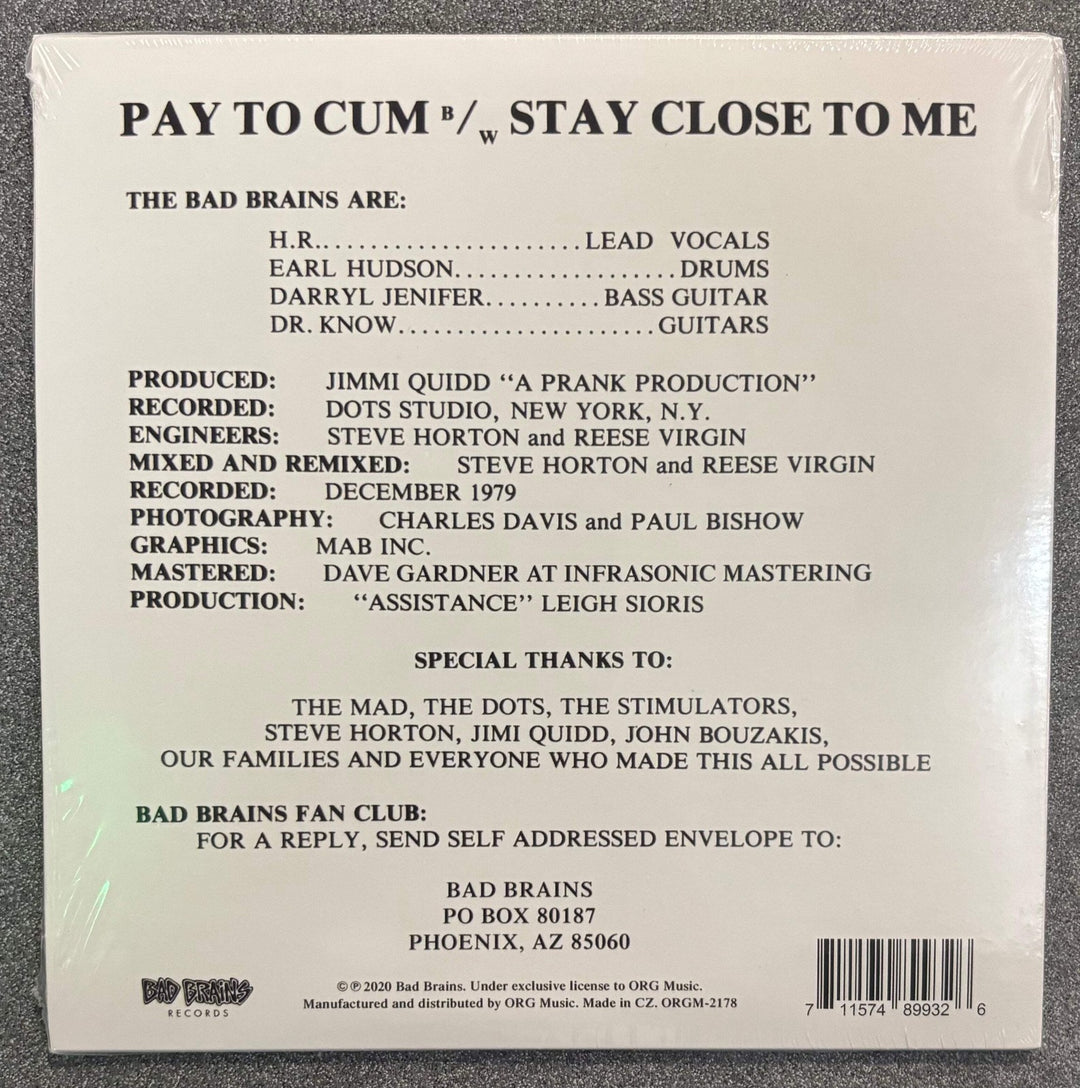 Bad Brains - Pay To Cum Vinyl 7" Record