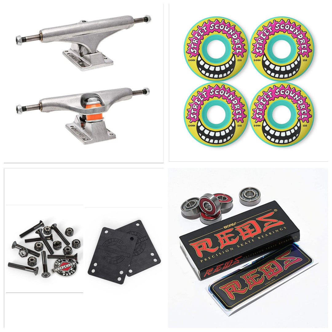 Independent Mid 139mm (8") Trucks + Street Plant 54mm Wheels + Bones Reds Bearin
