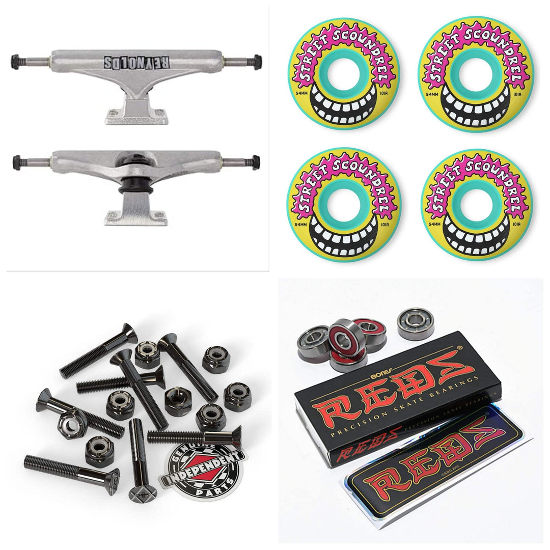 Independent Hollow Mid 139mm (8") Trucks + Street Plant 54mm Wheels + Bones Reds