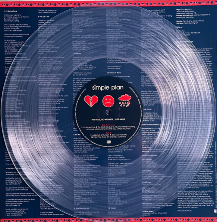 Simple Plan - No Pads, No Helmets...Just Balls Clear Color Vinyl LP Record