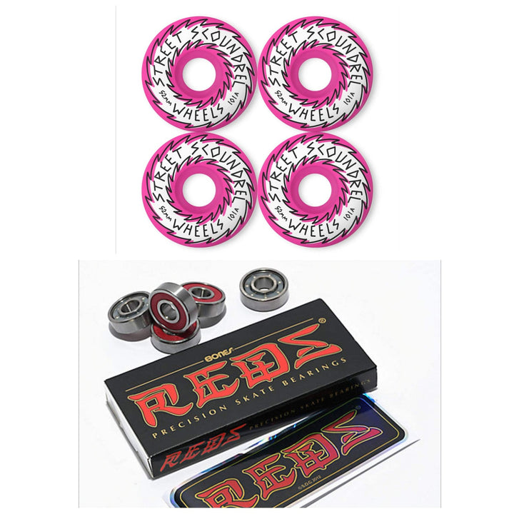 Street Plant "Street Scoundrels" 52mm 101a Skateboard Wheels + Bones Reds Bearin