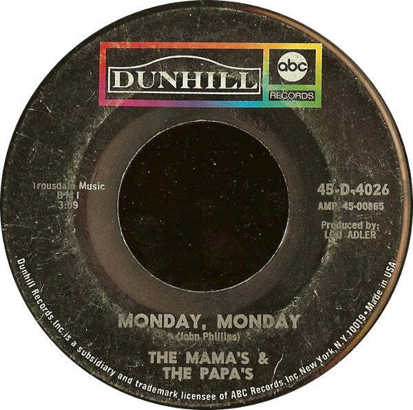 Mama's & The Papa's, The – Monday, Monday / Got A Feelin' Vinyl 7" Record *Used