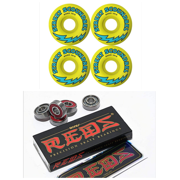 Street Plant "Street Scoundrels" 60mm 101a Skateboard Wheels + Bones Reds Bearin