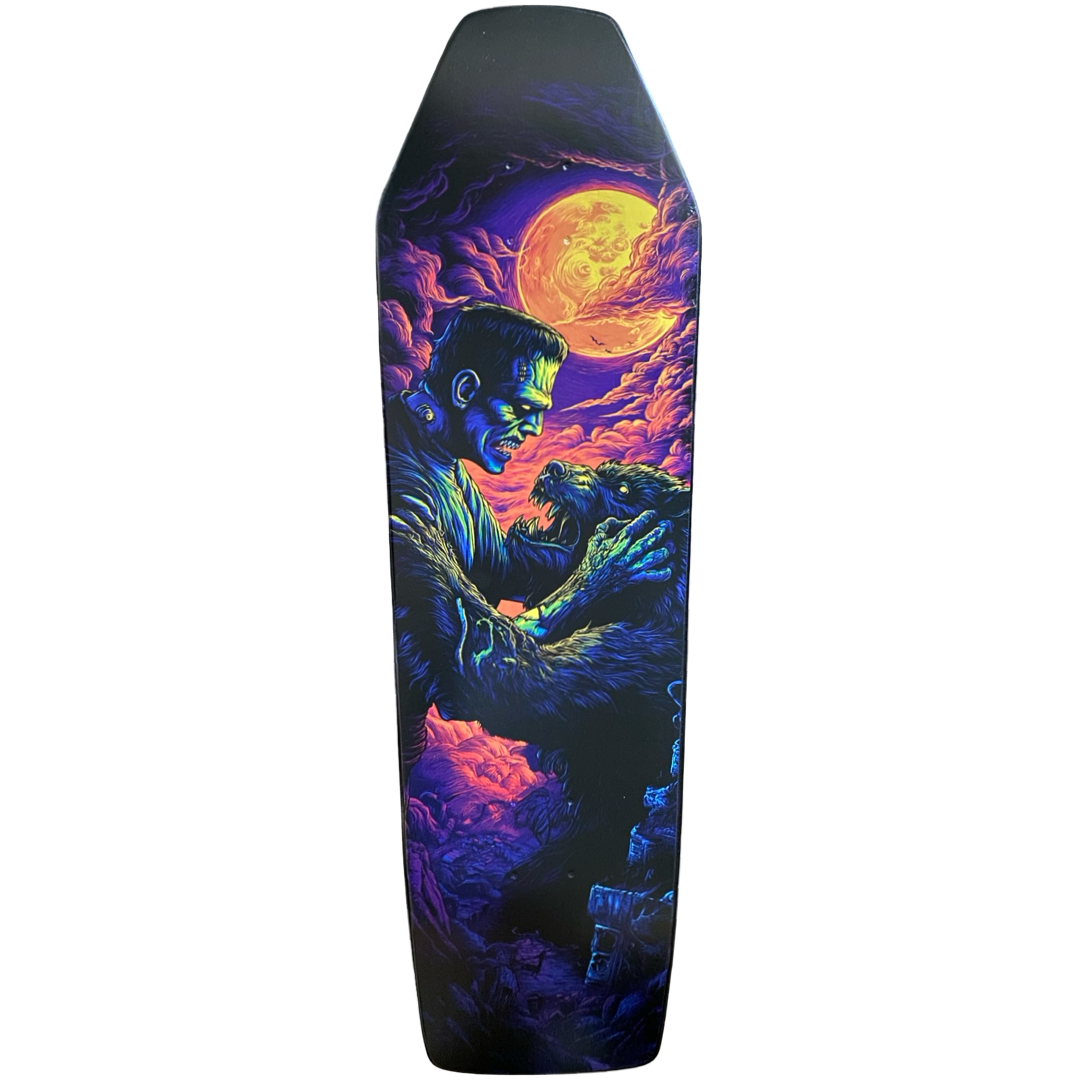 Vision Frankenstein Meets Wolfman Horror Series LTD Coffin 9.5" Skateboard Deck