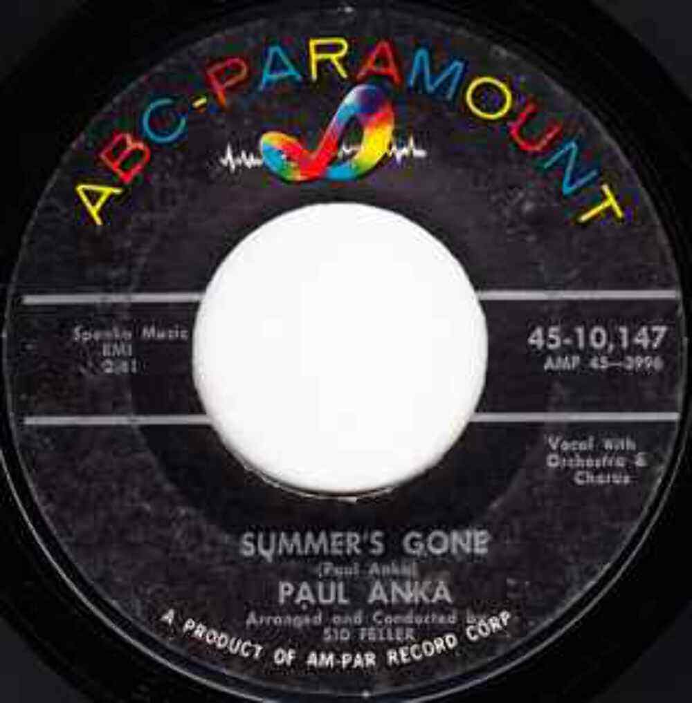 Paul Anka – Summer's Gone / I'd Have To Share Vinyl 7" Record *Used 1960 Release