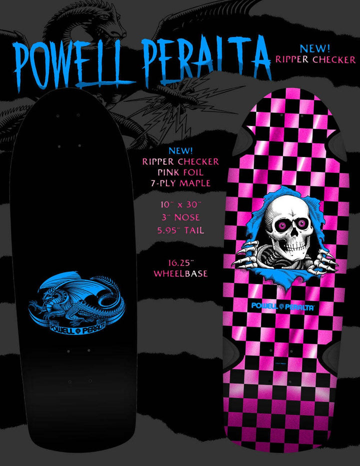 POWELL PERALTA "OG RIPPER" CHECKERED PINK FOIL 10" SKATEBOARD DECK