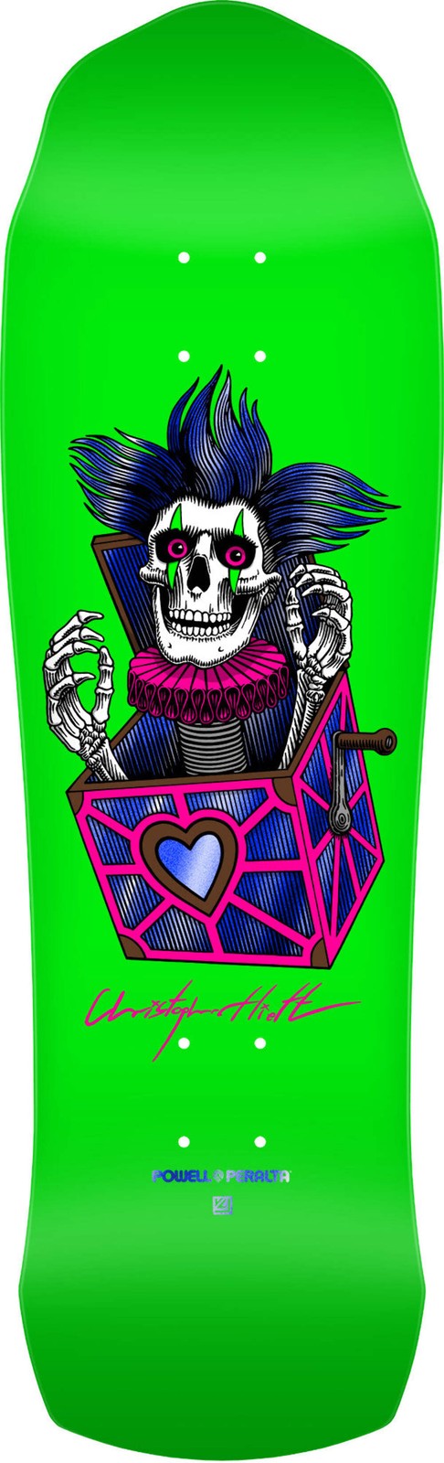 Powell Peralta Chris Hiett Skull Neon Green w/ Blue Foil 9.5" Skateboard Deck