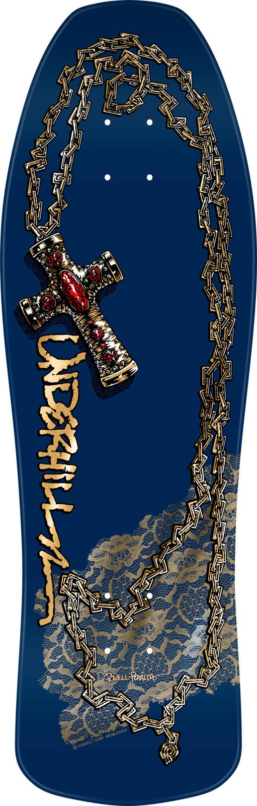 Powell Peralta Ray Underhill Chain Cross Navy Gold Foil 10" Complete Skateboard
