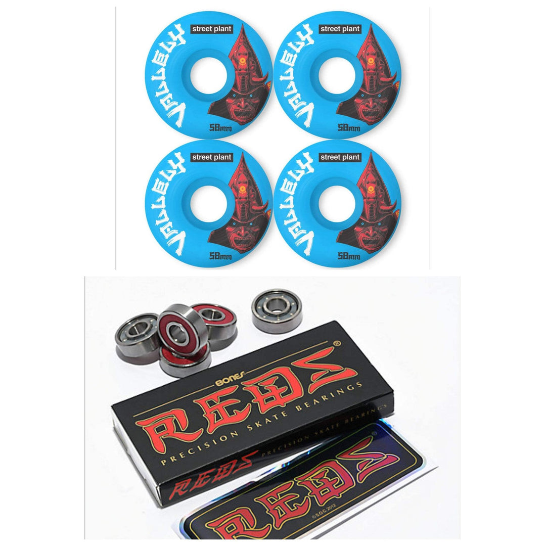 Street Plant Mike Vallely "Samurai" 58mm 101a Skateboard Wheels + Bones Reds Bea