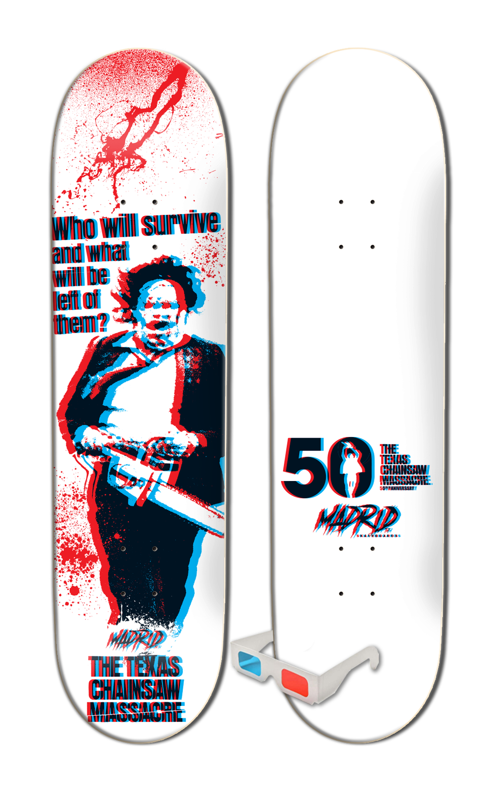 MADRID x TEXAS CHAINSAW MASSACRE SURVIVE STREET SHAPE SKATEBOARD DECK W/3D GLASS