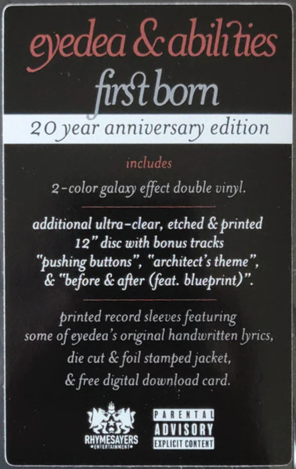 Eyedea & Abilities - First Born 20th Anniversary Edition Galaxy 2-Color / Clear