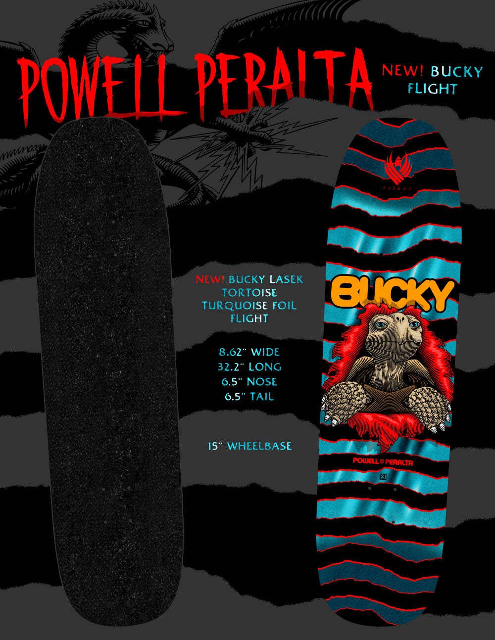 Powell Peralta Bucky Lasek Tortoise Blue Foil Flight Skateboard Deck