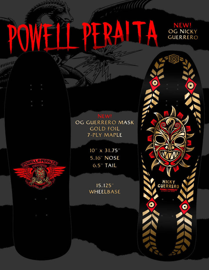 Powell Peralta Nicky Guerrero Mask Gold Foil Skateboard Deck