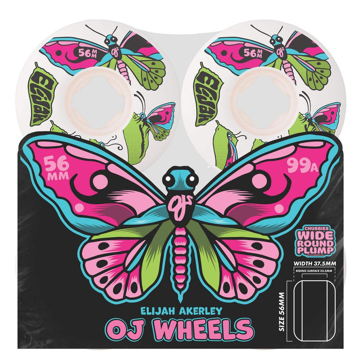 Oj Elijah Akerley Chrysalis Chubbies White 56mm 99a Skateboard Wheels