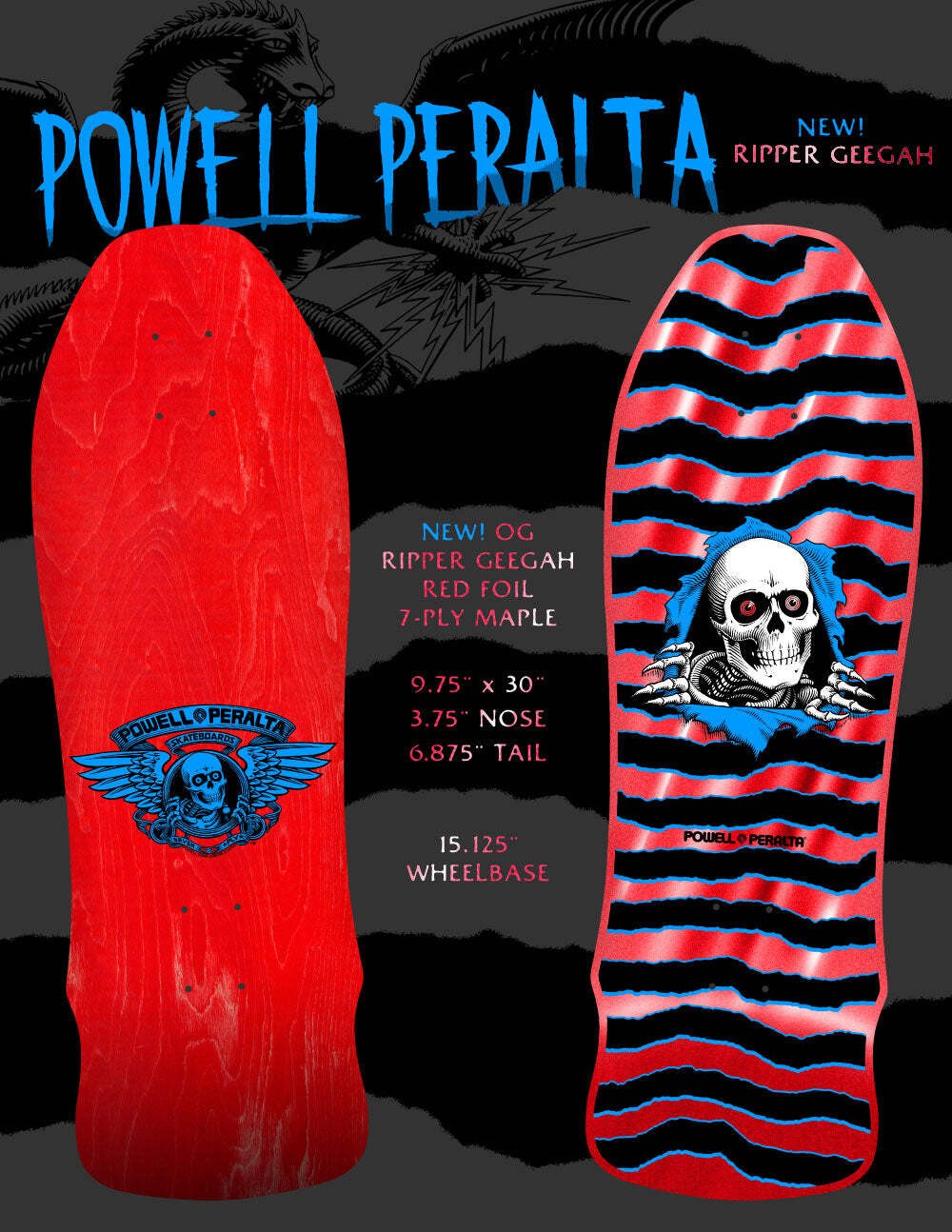 Powell Peralta Ripper GeeGah Red Foil 9.75" Skateboard Deck
