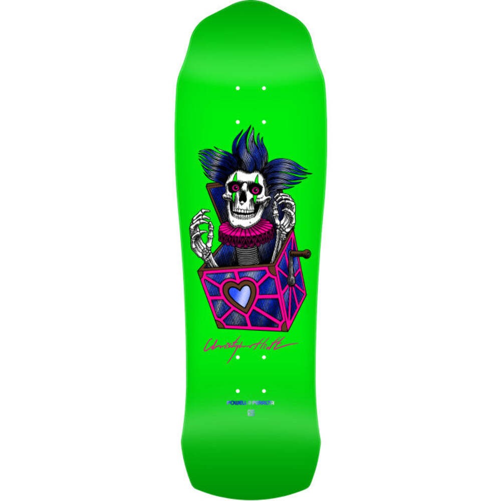 Powell Peralta Chris Hiett Skull Neon Green w/ Blue Foil 9.5" Skateboard Deck