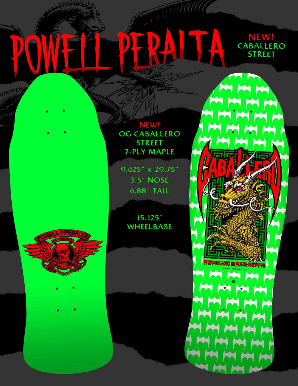 Powell Peralta Steve Caballero Street Dragon DNB Green/White 9.625" Skateboard D