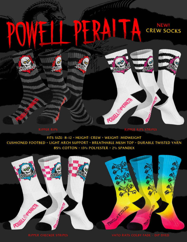 POWELL PERALTA RIPPER CHARCOAL / BLACK RIPS SOCKS