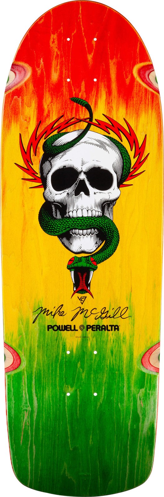 Mike McGill Skull & Snake Dyed Veneer Fade / Gold Foil skateboard deck detail view
