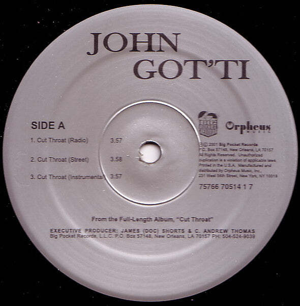 John Got'ti – Cut Throat / Put It On Me / Scarred 12" Vinyl LP Record *Sealed 20