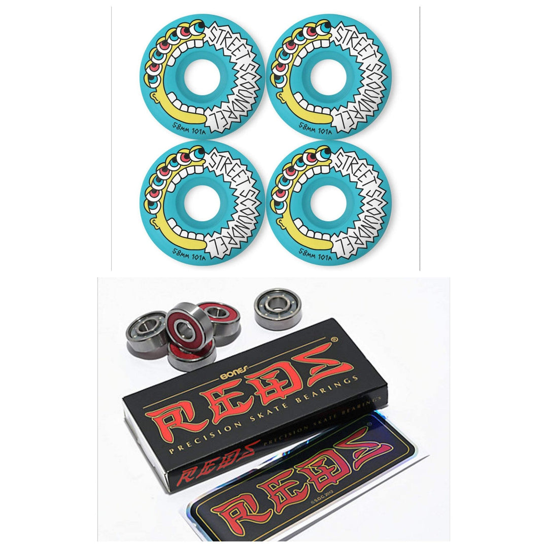 Street Plant "Street Scoundrels" 58mm 101a Skateboard Wheels + Bones Reds Bearin