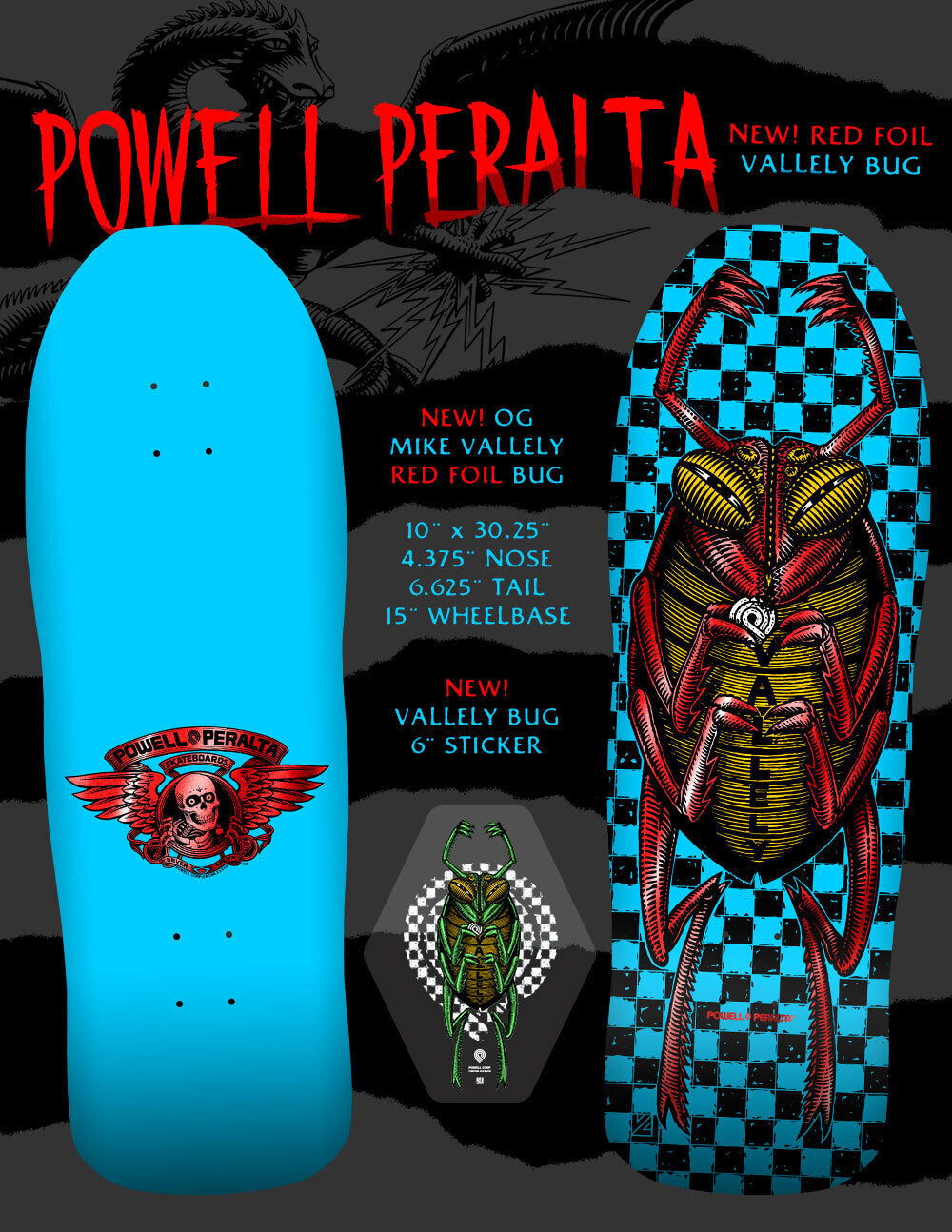 Powell Peralta Mike Vallely "Bug" Red Foil [Autographed] Skateboard Deck