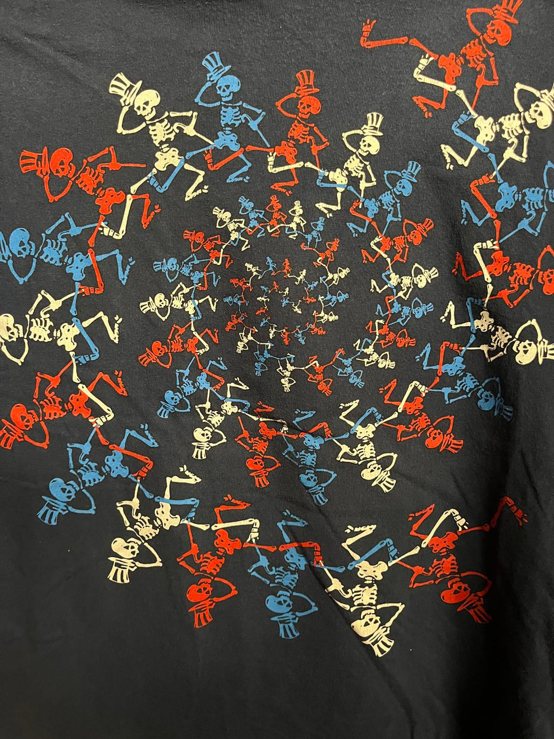 Grateful Dead Spiral Skeltons T-shirt - Liquid Blue RWB - XL