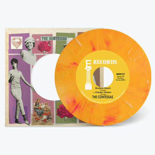 The Contessas - Broken Heart B/w Gimme Gimme - Peach/white Marble (Vinyl LP)