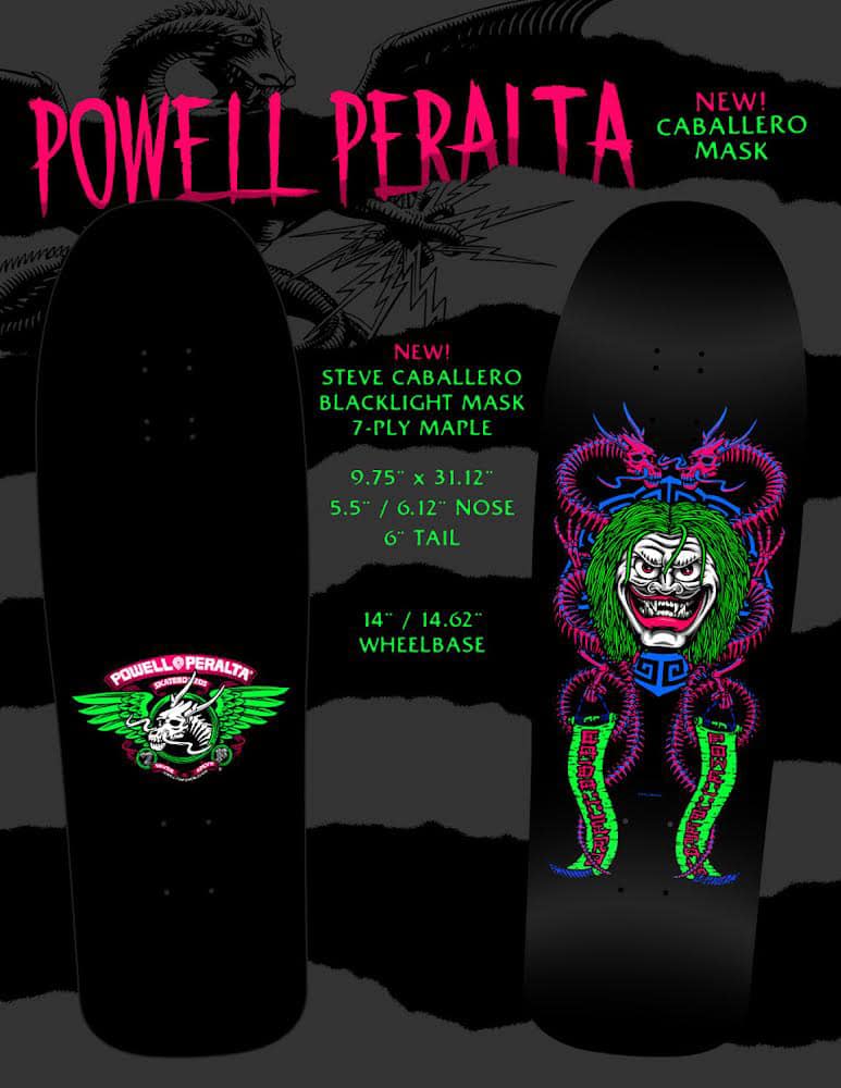 Powell Peralta Caballero Blacklight Mask 9.75" Skateboard Deck