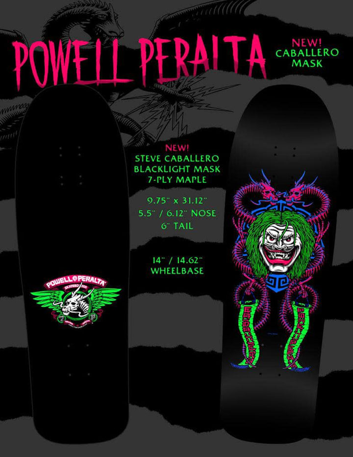 Powell Peralta Caballero Blacklight Mask 9.75" Skateboard Deck
