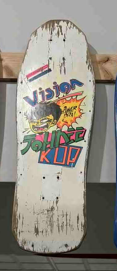 Vintage USED Vision Johnee Kop Power Brah! white skateboard deck