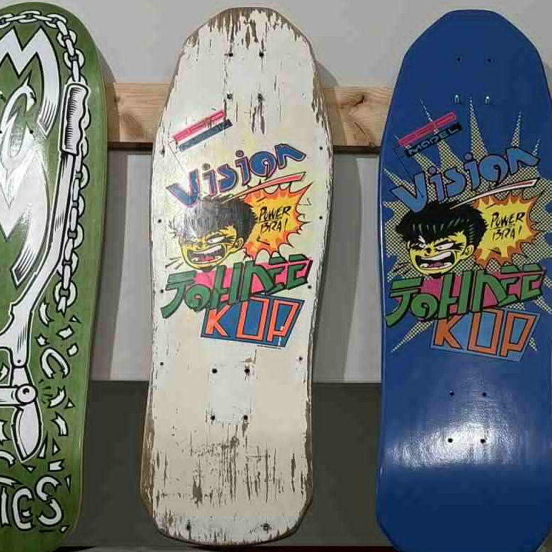 VISION JOHNEE KOP "POWER BRAH!" VINTAGE ORIGINAL 1987 USED WHITE 10" SKATEBOARD DECK