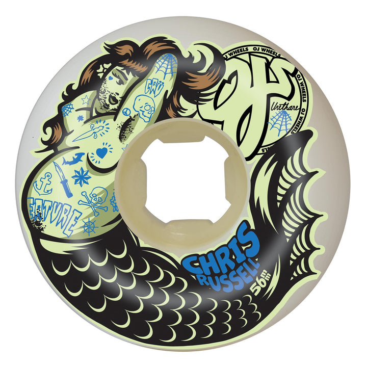 OJ RUSSELL SEXY MERMAID DOUBLE DURO MINI COMBO WHITE 56mm 99a/95a SKATEBOARD WHEELS