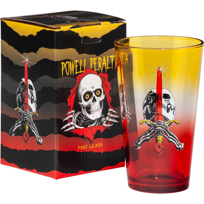 **Pre-Order** Powell Peralta Skull & Sword Yellow/Red Fade Pint Glass