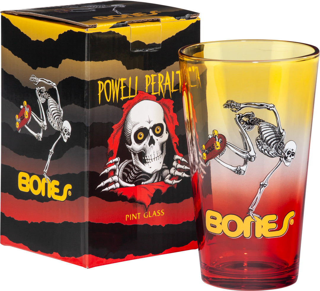 **Pre-Order** Powell Peralta Skateboard Skeleton Yellow/Red Fade Pint Glass