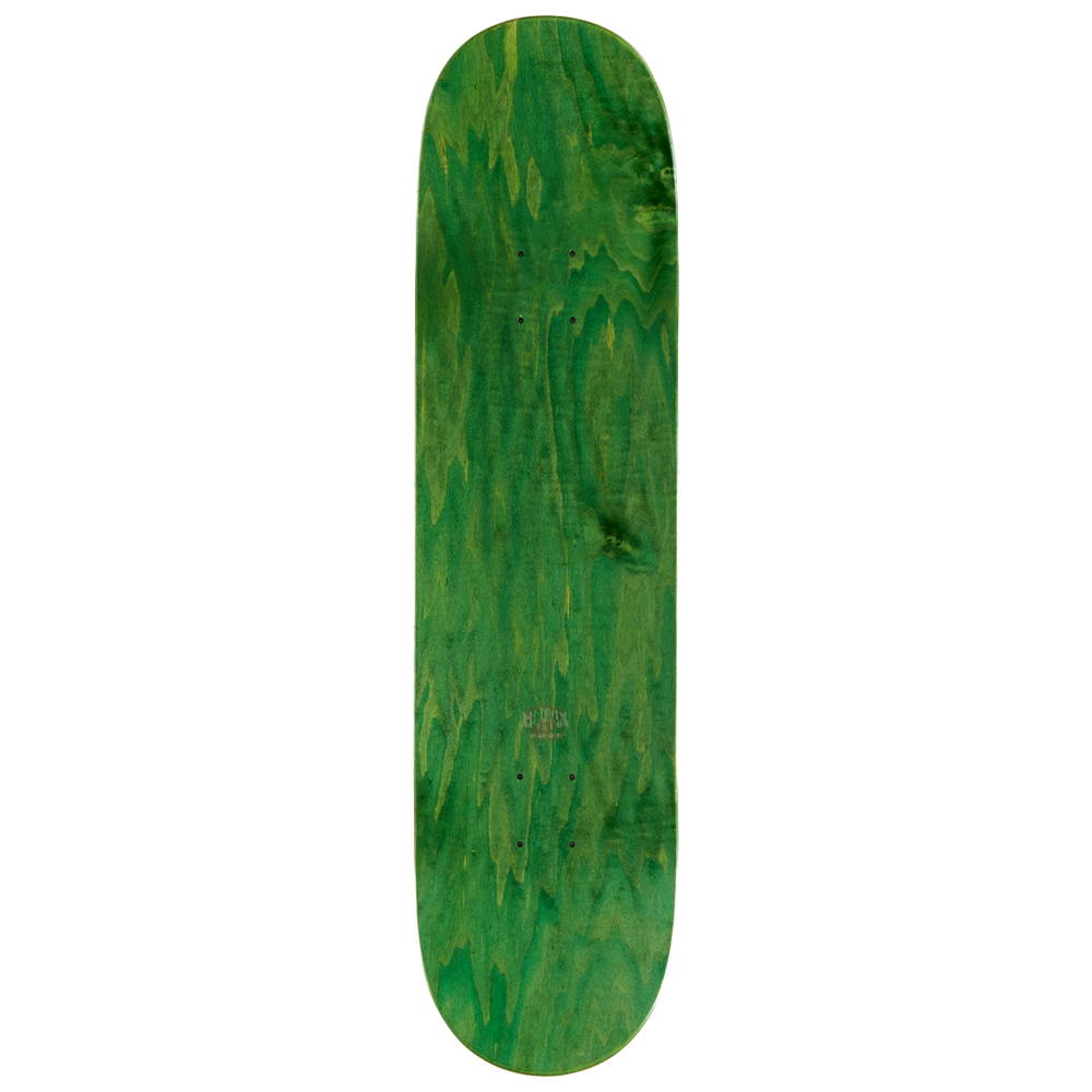 Top view of Alien Workshop RGB Spectrum 8.25-inch Skateboard Deck with green wood veneer