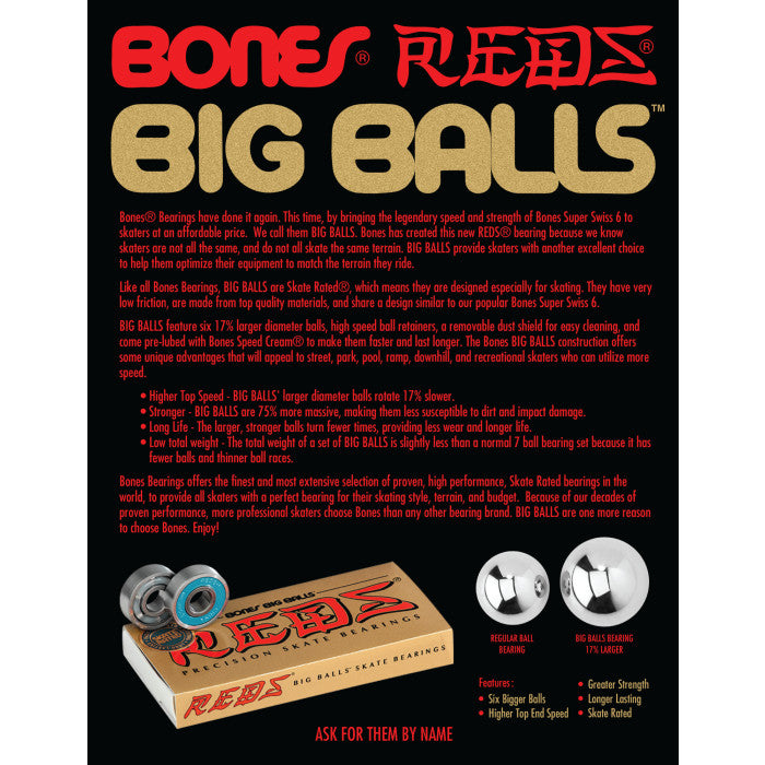 Bones® BIG BALLS™ REDS® Skateboard Bearings 8 pack