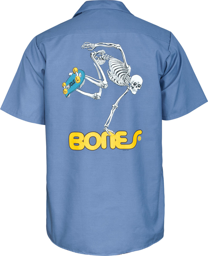 Powell Peralta Skateboard Skeleton Blue Work Shirt