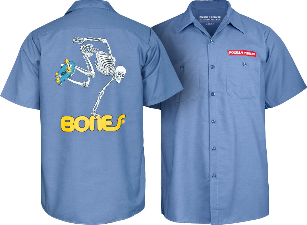 Powell Peralta Skateboard Skeleton Blue Work Shirt